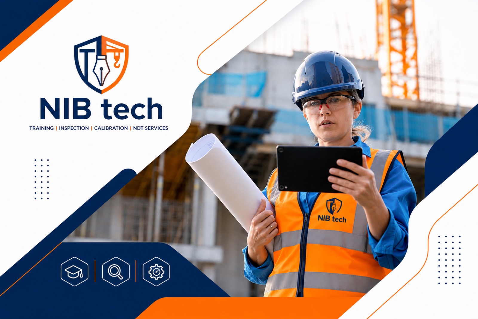 NIBTECH engineer with a tablet at a high-rise construction site
