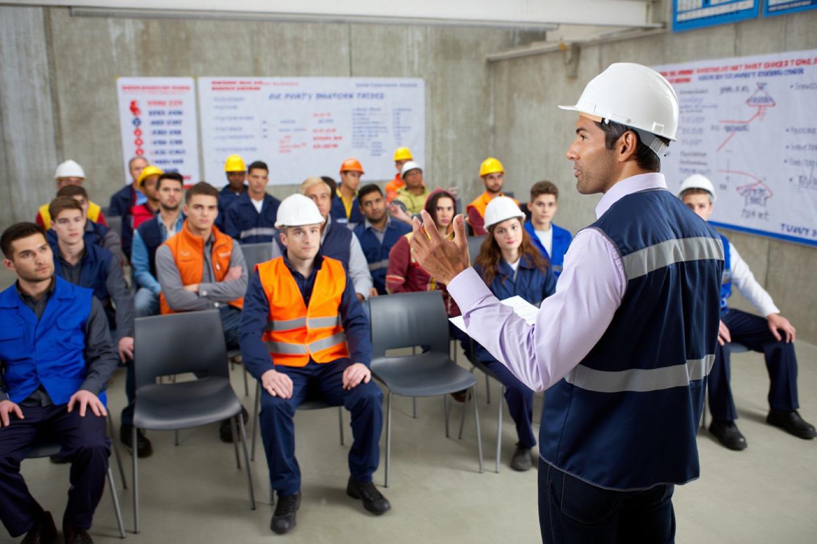 Safety induction session in a training room